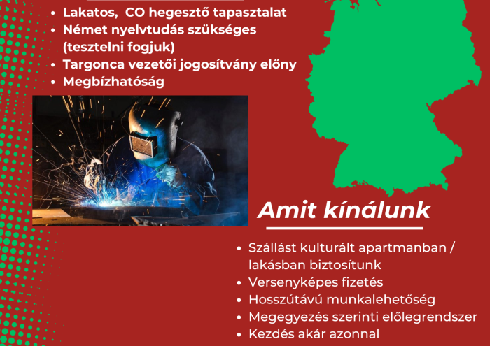 Összeállító lakatos, CO hegesztő kollégákat keresünk Németországba